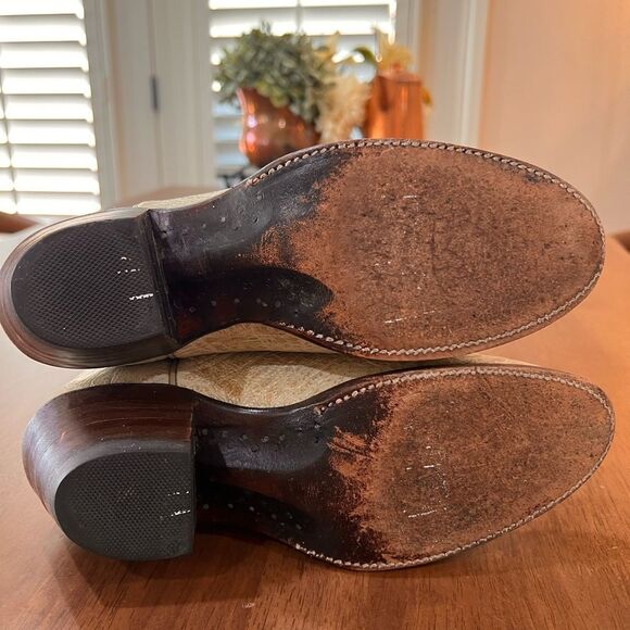 Rare Vintage Justin Cowboy Boots Cream Tan Leather Almond Toe Western Women’s 6B - Picture 5 of 11